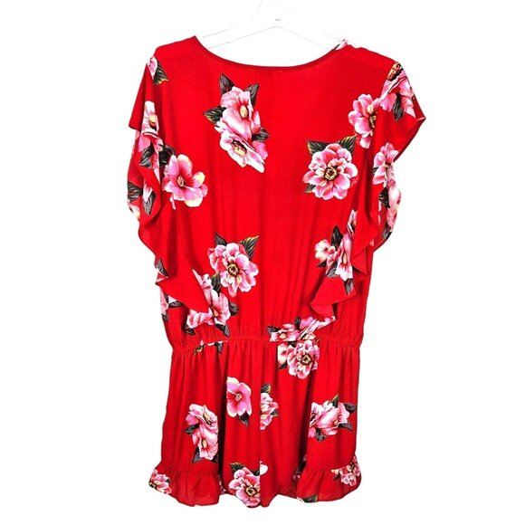 Umgee Womens Red Floral Ruffle Sleeve Wrap Romper Lightweight & Flowy Size XL - Picture 3 of 12